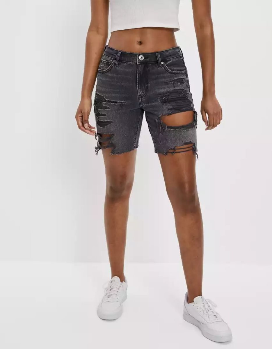 Shorts American Eagle AE Denim Low-Rise Baggy Noir Femme | ANI-40540719